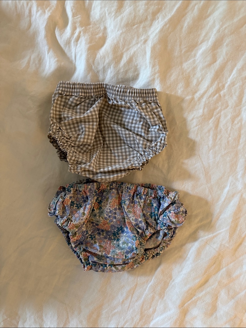 Girls' Gingham & Floral Diaper Covers - Neutral Beige & Blue Floral